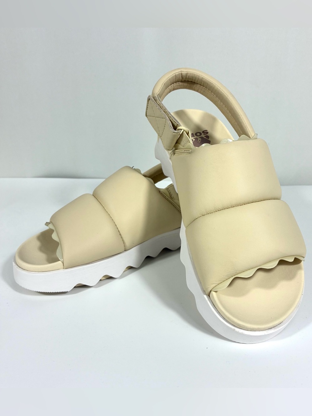 Sorel Viibe Slingback Sandals Size 10 Ivory Cream Puffy Leather New Comfort - Picture 11 of 17